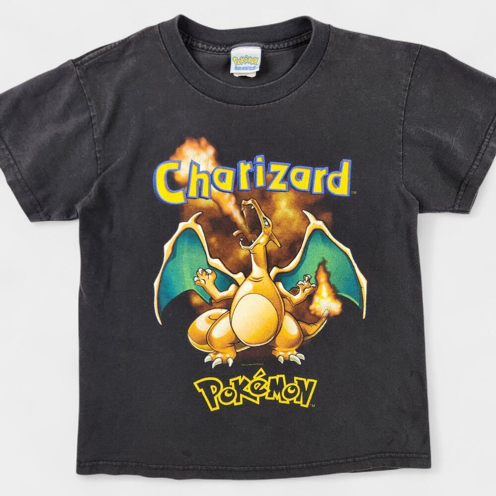 Vintage Pokemon Charizard T-Shirt Youth Medium Black 1999 Nintendo
